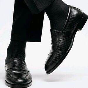 MEZLAN  SAVONA Genuine Full LIZARD Exotic Men's 9.5 M Loafer Shoes Black Slip On